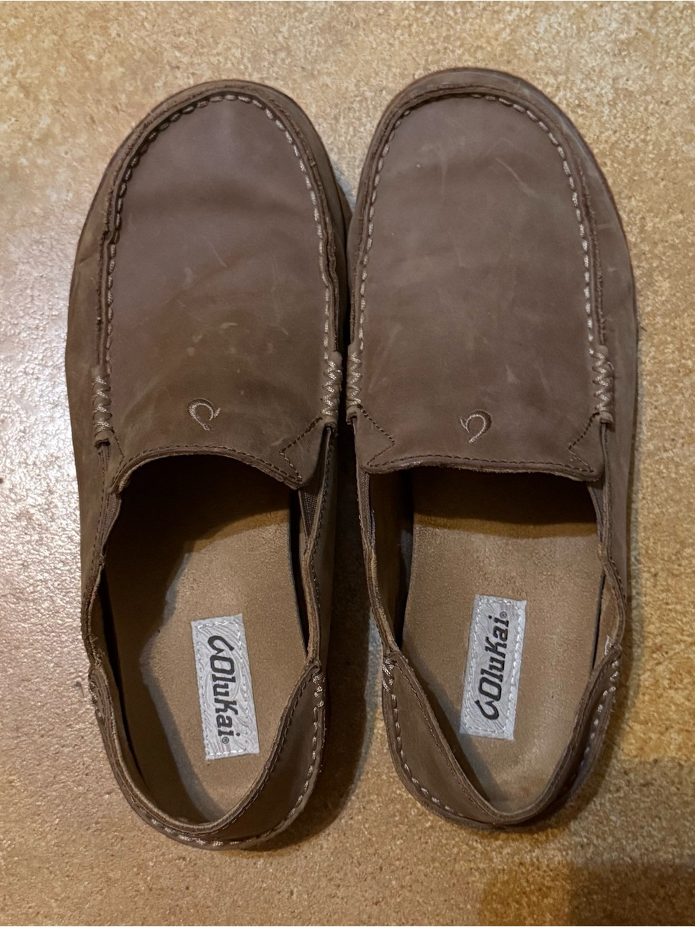 Olukai Moloa Brown Leather Slip-On  Loafers